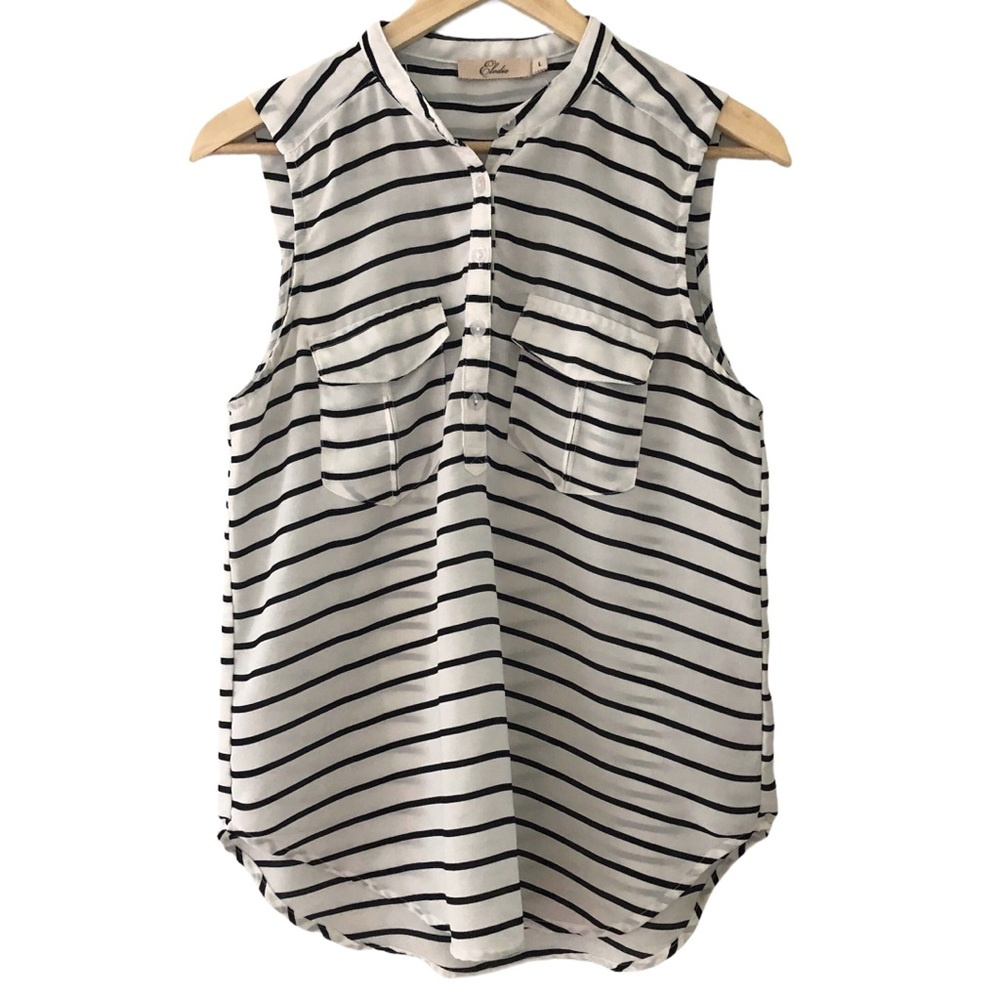 ELODIE Black & White Striped Blouse